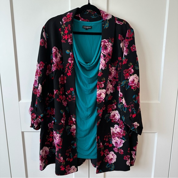 Lane Bryant Black Floral Open Front Long Line Blazer, size 22/24 NWT - Picture 3 of 9